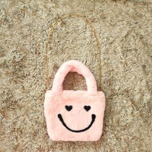 ASOS Design Mini Tote Bag in Faux Fur Happy Face‎ Print Pink NWOT